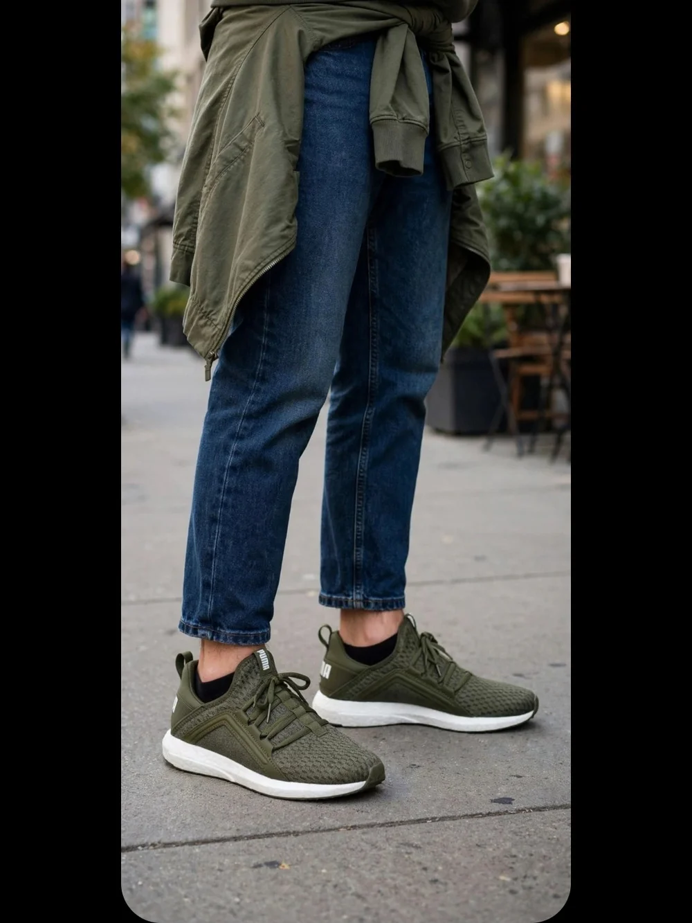 Puma Olive Green Knit Lace-Up Women's Sneakers with White Sole